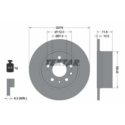 Bilde av TEXTAR 92032600 Bremseskiver 279 10 05/07 112 fullt ut uten hjulfestebolt, hjulnav MERCEDES BENZ: S Klasse Sedan, W123 /8 Sedan