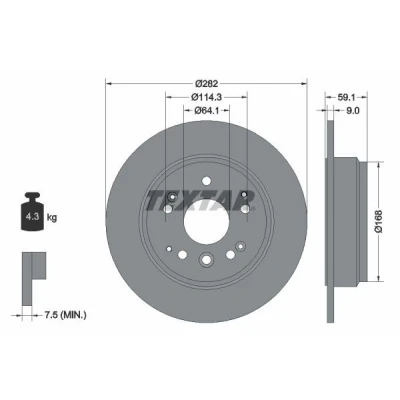 Bilde av TEXTAR PRO 92261703 Bremseskiver 282 9 05/10 114,3 fullt ut belagt uten hjulfestebolt, hjulnav HONDA: Element