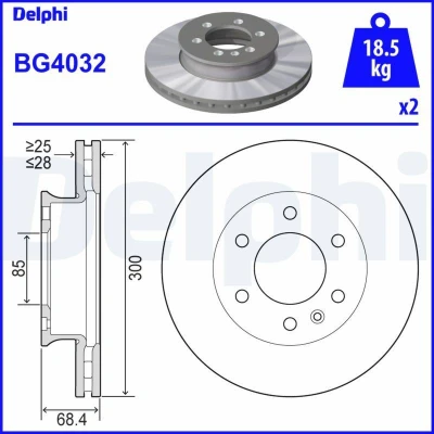 Bilde av DELPHI BG4032 Bremseskiver 300 28 6 ventilert oljet ubehandlet uten hjullager, ABS sensorring