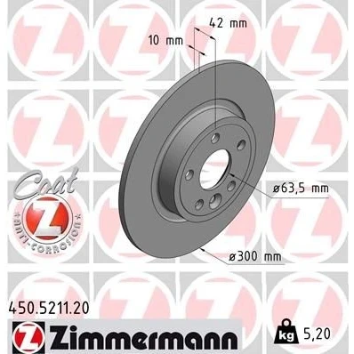 Bilde av ZIMMERMANN COAT Z 450.5211.20 Bremseskiver 300 10 6/5 5 108 fullt ut belagt JAGUAR: