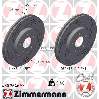 Bilde av ZIMMERMANN 430.2646.53 Bremseskiver 321 28 6/5 5 115 innvendig ventilert, med sliss belagt høy karbon OPEL: Insignia B Sports Tourer