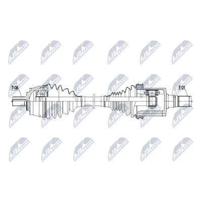 Bilde av NTY NPW VV 158 Drivaksel framaksel venstre 580mm Automatisk girkasse VOLVO: XC40 (536) T5 Polestar AWD, B4 Mild Hybrid T4 D3 AWD