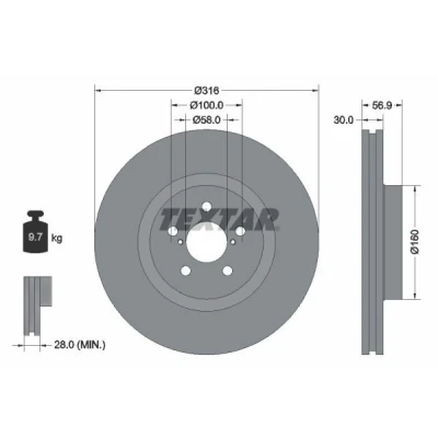 Bilde av TEXTAR PRO 92236503 Bremseskiver 316 30 05/07 100 innvendig ventilert belagt uten hjulfestebolt, hjulnav SUBARU: Outback IV, Forester IV