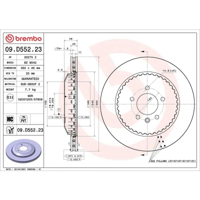 Bilde av BREMBO 09.D552.23 Bremseskiver 350 25 5 innvendig ventilert, todelt bremseskive belagt høy karbon