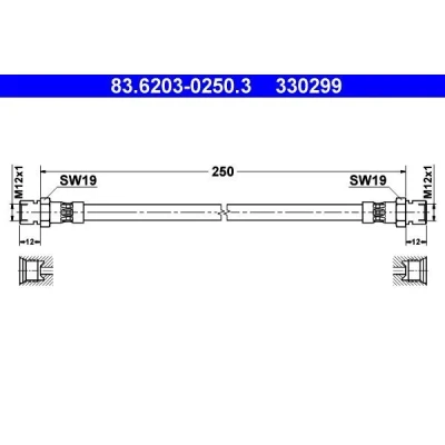 Bilde av ATE 83.6203 0250.3 Bremseslange 250