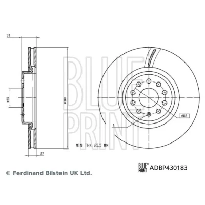 Bilde av BLUE PRINT Bremseskive VOLKSWAGEN: ID.3, ID.5, ID.4, SKODA: Enyaq IV SUV framaksel 340mm 27mm 5 hull 112mm innvendig ventilert ADBP430183 Bremseskiver