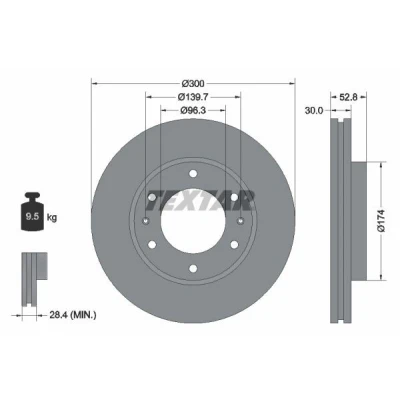 Bilde av TEXTAR 92203800 Bremseskiver 300 30 06/08 139,7 innvendig ventilert uten hjulfestebolt, hjulnav HYUNDAI: H 1 Cargo, Travel