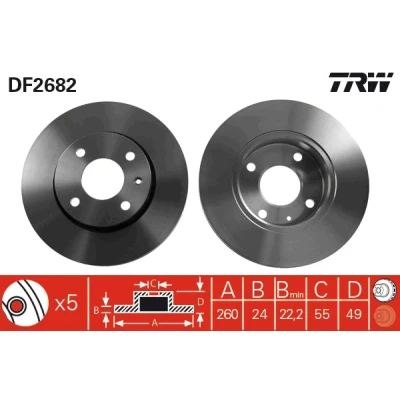 Bilde av TRW DF2682 Bremseskiver 260 24,2 4 108 ventilert spraylakkert FORD: Escort 5, 6