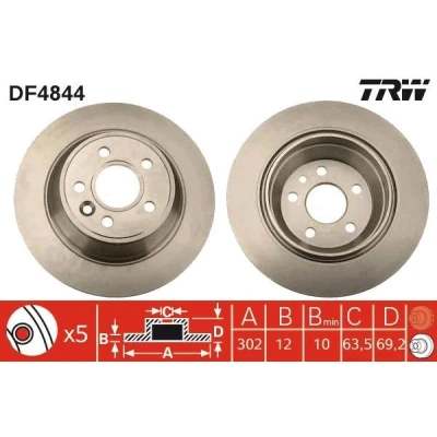 Bilde av TRW DF4844 Bremseskiver 302 12 5 108 fullt ut VOLVO: V70 3, XC70 I Cross Country, S80 II