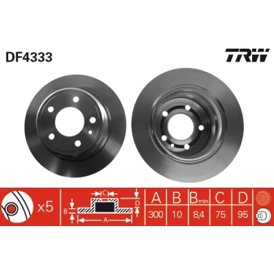 Bilde av TRW DF4333 Bremseskiver 300 10 5 120 fullt ut spraylakkert BMW: Sedan, Touring