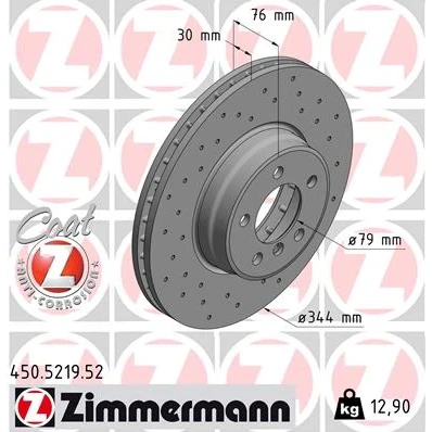 Bilde av ZIMMERMANN 450.5219.52 Bremseskiver 344 30 6/5 5 120 innvendig ventilert, hullet belagt høy karbon LAND ROVER: Range Rover 3