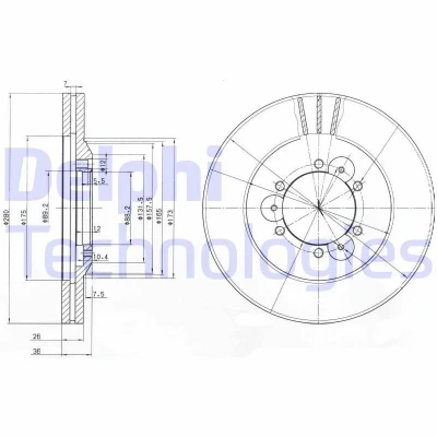 Bilde av DELPHI BG3378 Bremseskiver 280 26 6 ventilert oljet ubehandlet uten hjullager, ABS sensorring OPEL: Frontera B SUV