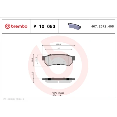 Bilde av BREMBO P 10 053 Bremseklosser ekskl. slitasjevarselkontakt uten tilbehør CHEVROLET: Nubira Stasjonsvogn, Lacetti Sedan, Sedan