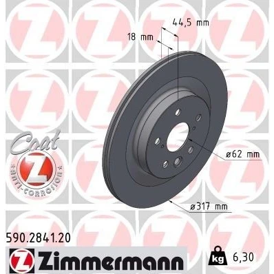 Bilde av ZIMMERMANN 590.2841.20 Bremseskiver 317 18 7/5 5 114 innvendig ventilert belagt TOYOTA: RAV4 V