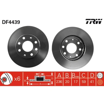 Bilde av TRW DF4439 Bremseskiver 236 20 6 100 ventilert spraylakkert høy karbon CHEVROLET: Spark