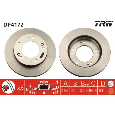 Bilde av TRW DF4172 Bremseskiver 284 24 5 139,7 ventilert spraylakkert