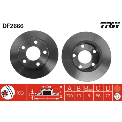 Bilde av TRW DF2666 Bremseskiver 245 9,9 5 112 fullt ut spraylakkert AUDI: A8 D2, 100 C3 Sedan