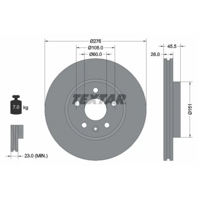 Bilde av TEXTAR PRO 92198903 Bremseskiver 276 26 05/06 105 innvendig ventilert belagt uten hjulfestebolt, hjulnav OPEL: Astra J Sports Tourer