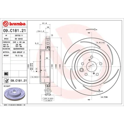 Bilde av BREMBO 09.C181.21 Bremseskiver 345 28 5 med sliss, innvendig ventilert belagt høy karbon LEXUS: GS IV