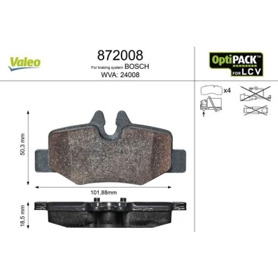 Bilde av VALEO 872008 Bremseklosser bakaksel ekskl. slitasjevarselkontakt uten sikringsskruesett, for vanskelige bruksforhold MERCEDES BENZ: Vito Minibuss