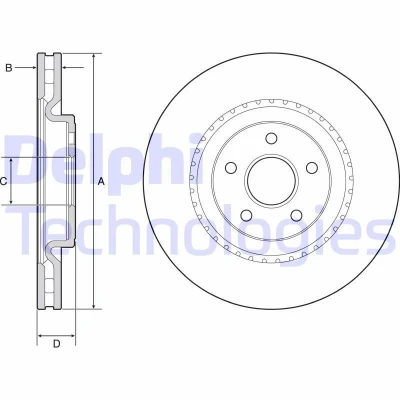 Bilde av DELPHI BG9213C Bremseskiver 380 34 5 ventilert belagt høy karbon uten hjullager, ABS sensorring JEEP: GRAND CHEROKEE 4