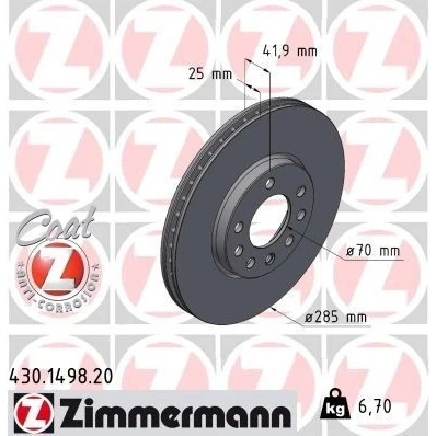 Bilde av ZIMMERMANN COAT Z 430.1498.20 Bremseskiver 285 25 8/5 5 110 innvendig ventilert belagt høy karbon SAAB: 9 3 Sedan, Stasjonsvogn, Cabrio