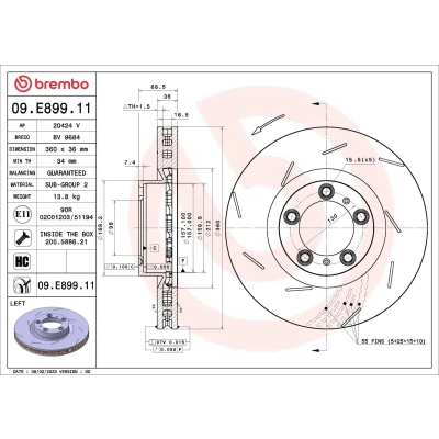 Bilde av BREMBO Bremseskive PORSCHE: Panamera Sport Turismo, 360mm 36mm 5 innvendig ventilert, med sliss 09.E899.11 Bremseskiver, Skivebremser