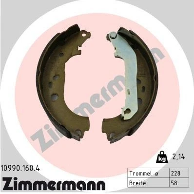 Bilde av ZIMMERMANN 10990.160.4 Bremsesko 228mm 57mm med vippearm, Bildet viser leveranseinnholdet FORD: Transit Connect Mk1 Van