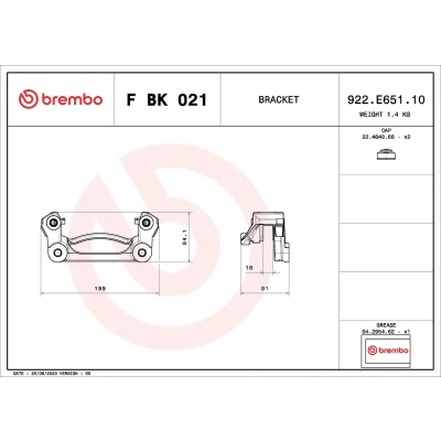Bilde av BREMBO F BK 021 Bremsecaliper holder sett OPEL: Movano B Van, NISSAN: NV400 Minibuss
