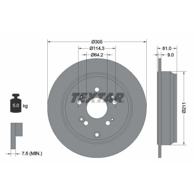 Bilde av TEXTAR PRO 92162503 Bremseskiver 305 9 05/10 114,3 fullt ut belagt uten hjulfestebolt, hjulnav HONDA: CR V 3, 4, 2