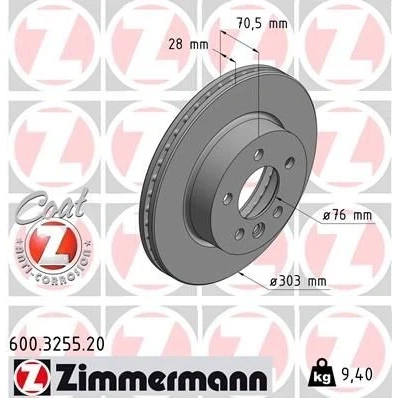 Bilde av ZIMMERMANN Bremseskive VOLKSWAGEN: Crafter Van COAT Z 28mm 6/5 5 hull 120mm innvendig ventilert belagt høy karbon 600.3255.20 65508030000,2N0615301A