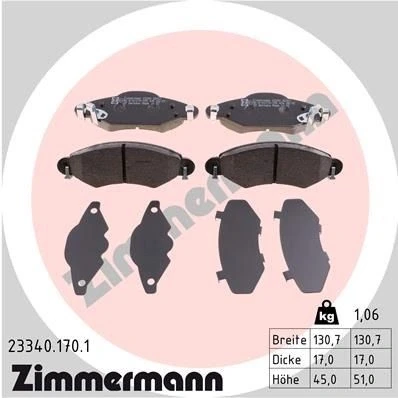 Bilde av ZIMMERMANN 23340.170.1 Bremseklosser med akustisk slitasjevarsel Bildet viser leveranseinnholdet TOYOTA: Yaris I Hatchback