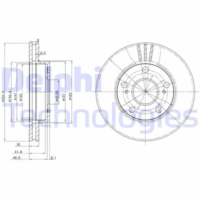 Bilde av DELPHI BG3172 Bremseskiver 255 25 5 ventilert oljet ubehandlet uten hjullager, ABS sensorring