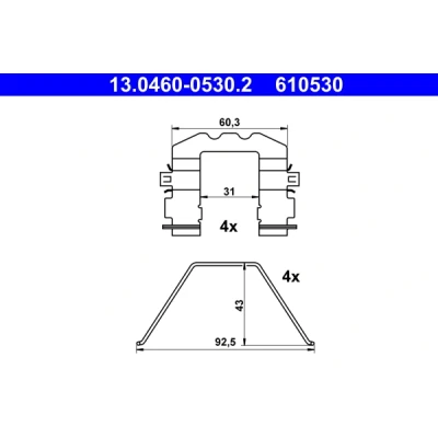 Bilde av ATE 13.0460 0530.2 Tibehørsett, skivebremse belegg KIA: Sportage III, IV, II, HYUNDAI: Kona SUV, Tucson