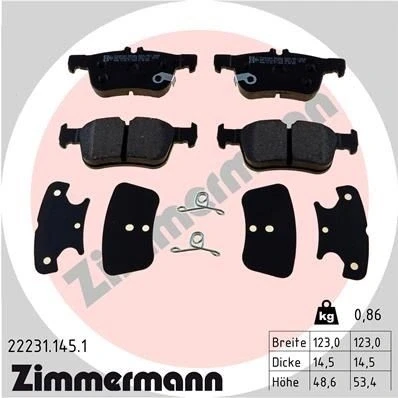 Bilde av ZIMMERMANN 22231.145.1 Bremseklosser med akustisk slitasjevarsel Bildet viser leveranseinnholdet FORD: Mondeo 5 Kombi, KUGA 2, S Max Mk2