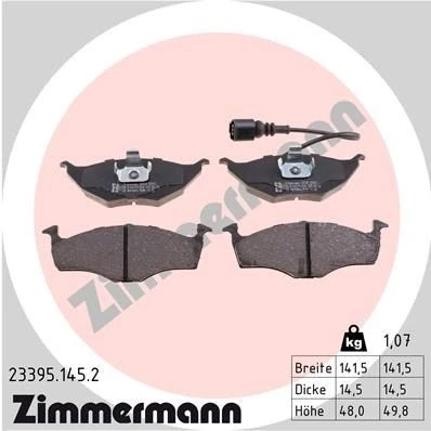 Bilde av ZIMMERMANN 23395.145.2 Bremseklosser inkl. slitasjevarselkontakt Bildet viser leveranseinnholdet AUDI: A2