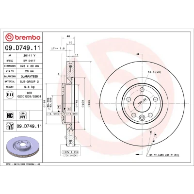 Bilde av BREMBO 09.D749.11 Bremseskiver 325 30 5 innvendig ventilert belagt høy karbon LAND ROVER: Range Rover Velar
