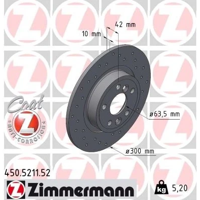 Bilde av ZIMMERMANN 450.5211.52 Bremseskiver 300 10 6/5 5 108 fullt ut, hullet belagt JAGUAR: