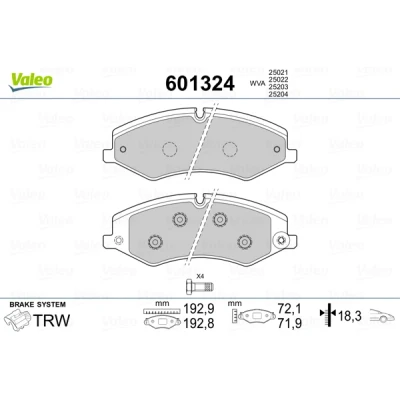 Bilde av VALEO 601324 Bremseklosser framaksel ekskl. slitasjevarselkontakt med sikringsskruesett, antihyle blikk glideskinner LAND ROVER: Discovery 4