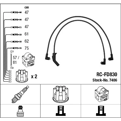 Bilde av NGK 7406 Pluggledninger 8 FORD: Sierra Mk2 Sedan, SCORPIO 1, Transit Mk3 Minibuss