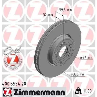 Bilde av ZIMMERMANN 400.5554.20 Bremseskiver 330 32 9/5 5 112 innvendig ventilert belagt høy karbon