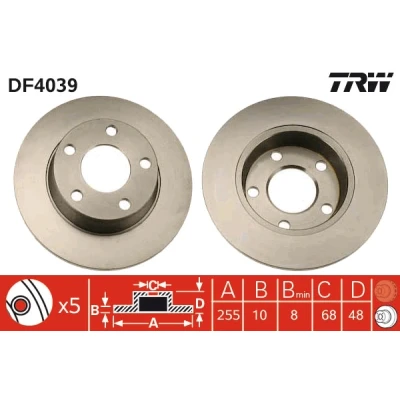 Bilde av TRW DF4039 Bremseskiver 255 10 5 112 fullt ut spraylakkert AUDI: A6 C5 Avant, Sedan, Allroad
