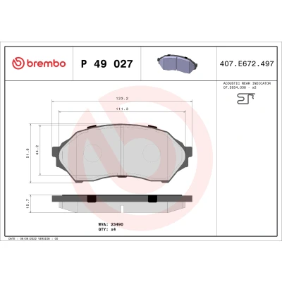 Bilde av BREMBO P 49 027 Bremseklosser med akustisk slitasjevarsel uten tilbehør MAZDA: 323 F 6