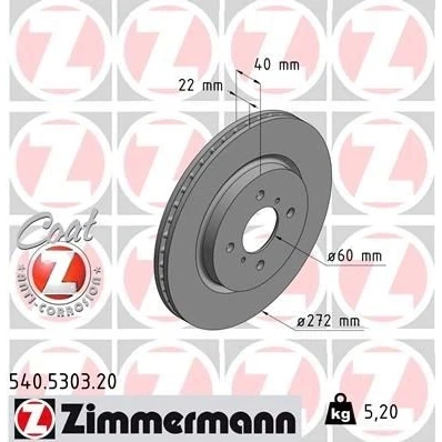 Bilde av ZIMMERMANN COAT Z 540.5303.20 Bremseskiver 272 22 6/4 4 100 innvendig ventilert belagt SUZUKI: SWIFT
