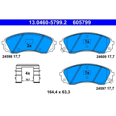 Bilde av ATE 13.0460 5799.2 Bremseklosser med akustisk slitasjevarsel tilbehør HYUNDAI: H 1 Cargo, Travel, KIA: CARNIVAL / GRAND 3