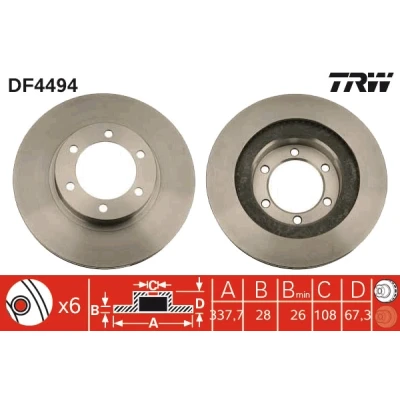 Bilde av TRW DF4494 Bremseskiver 338 28 6 139,7 ventilert spraylakkert TOYOTA: Land Cruiser Prado 120, 150