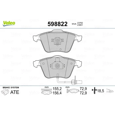 Bilde av VALEO 598822 Bremseklosser framaksel ekskl. slitasjevarselkontakt med antihyle blikk VOLVO: V40 Hatchback, V50, C30, OPEL: Vectra C Caravan