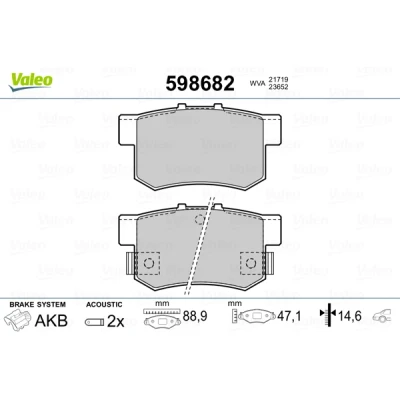 Bilde av VALEO 598682 Bremseklosser bakaksel inkl. slitasjevarselkontakt med antihyle blikk HONDA: CR V 2, Accord 7 Limousine, Tourer