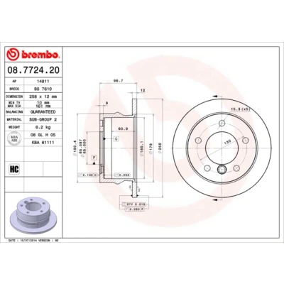 Bilde av BREMBO 08.7724.20 Bremseskiver 258 12 5 fullt ut høy karbon MERCEDES BENZ: G Klasse SUV, Sprinter 3 T Flatvogn lastebil/Chassis, Minibuss