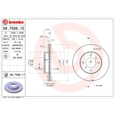 Bilde av BREMBO COATED DISC LINE 09.7056.11 Bremseskiver 236 18 4 innvendig ventilert belagt MITSUBISHI: Carisma Sedan, Lancer Stasjonsvogn, 6 Limousine